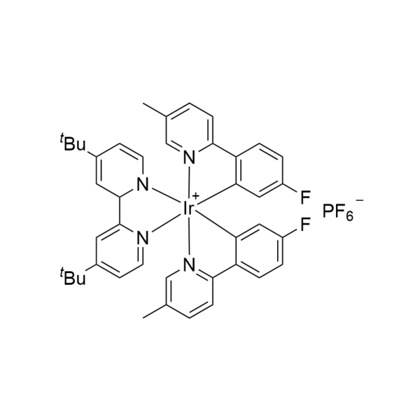 808142-88-3 H62119 [4,4'-Bis(1,1-dimethylethyl)-2,2'-bipyridine-κN,κN]bis[5-fluoro-2-(5-methyl-2-pyridinyl-κN)phenyl-κC]iridium hexafluorophosphate
[4,4'-双(1,1-二甲基乙基)-2,2'-联吡啶-k N，k N]双[5-氟-2-（5-甲基-2-吡啶基-k N)苯基-k C]六氟磷酸铱